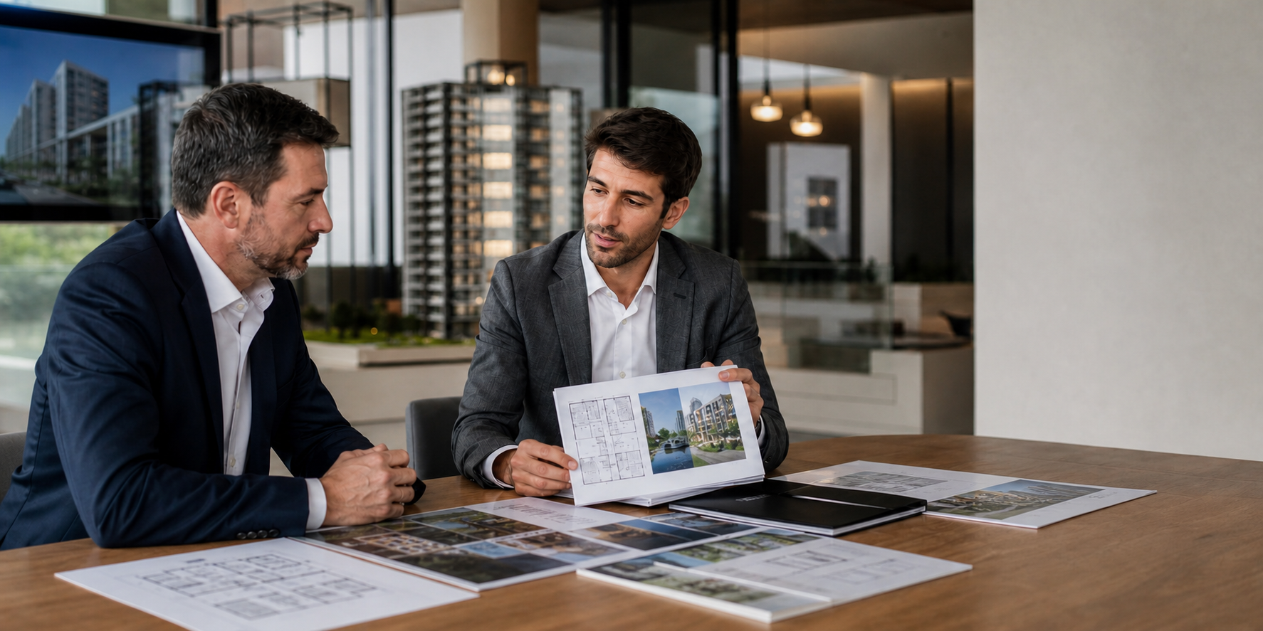 Businessman Discussing Real Estate Investment in Modern Office