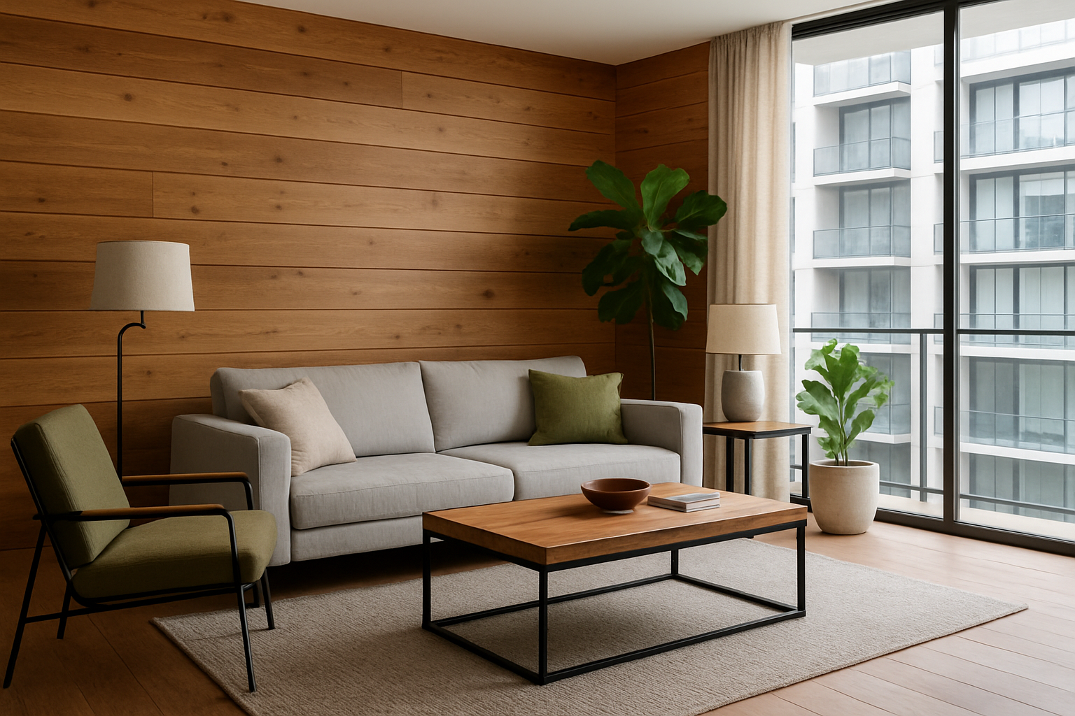 En un departamento exclusivo est una sala Hecha con madera certificada Estructuras de metal reciclado y Tapiceras libres de qumicos txicos