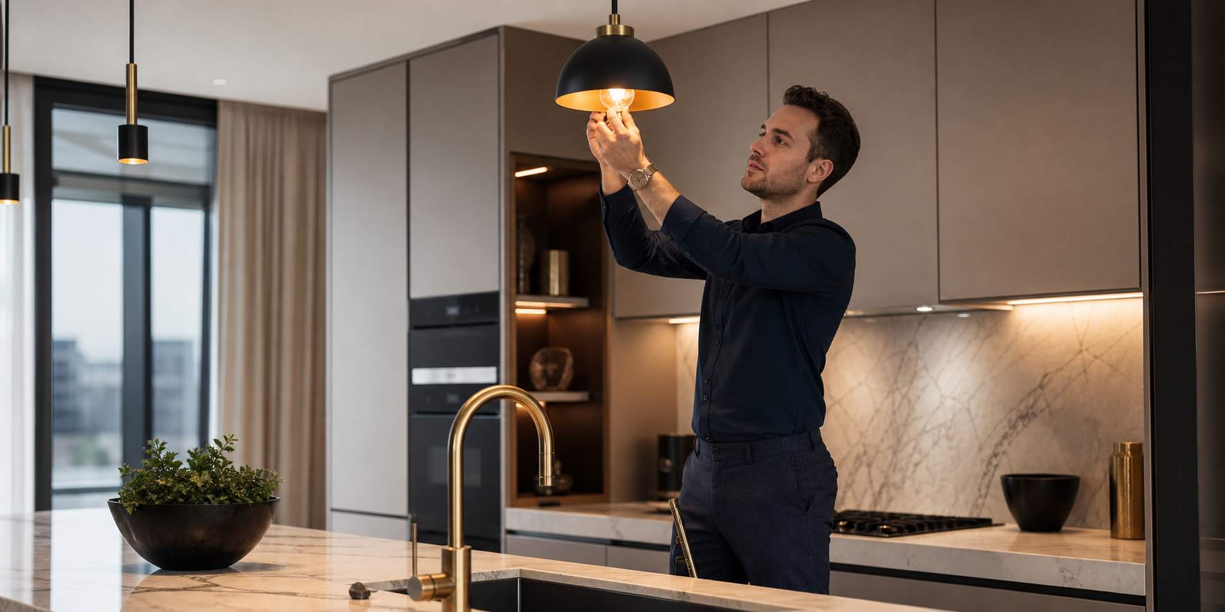 Exclusive Apartment Kitchen Renovation with Modern Lighting and Sophisticated Mi