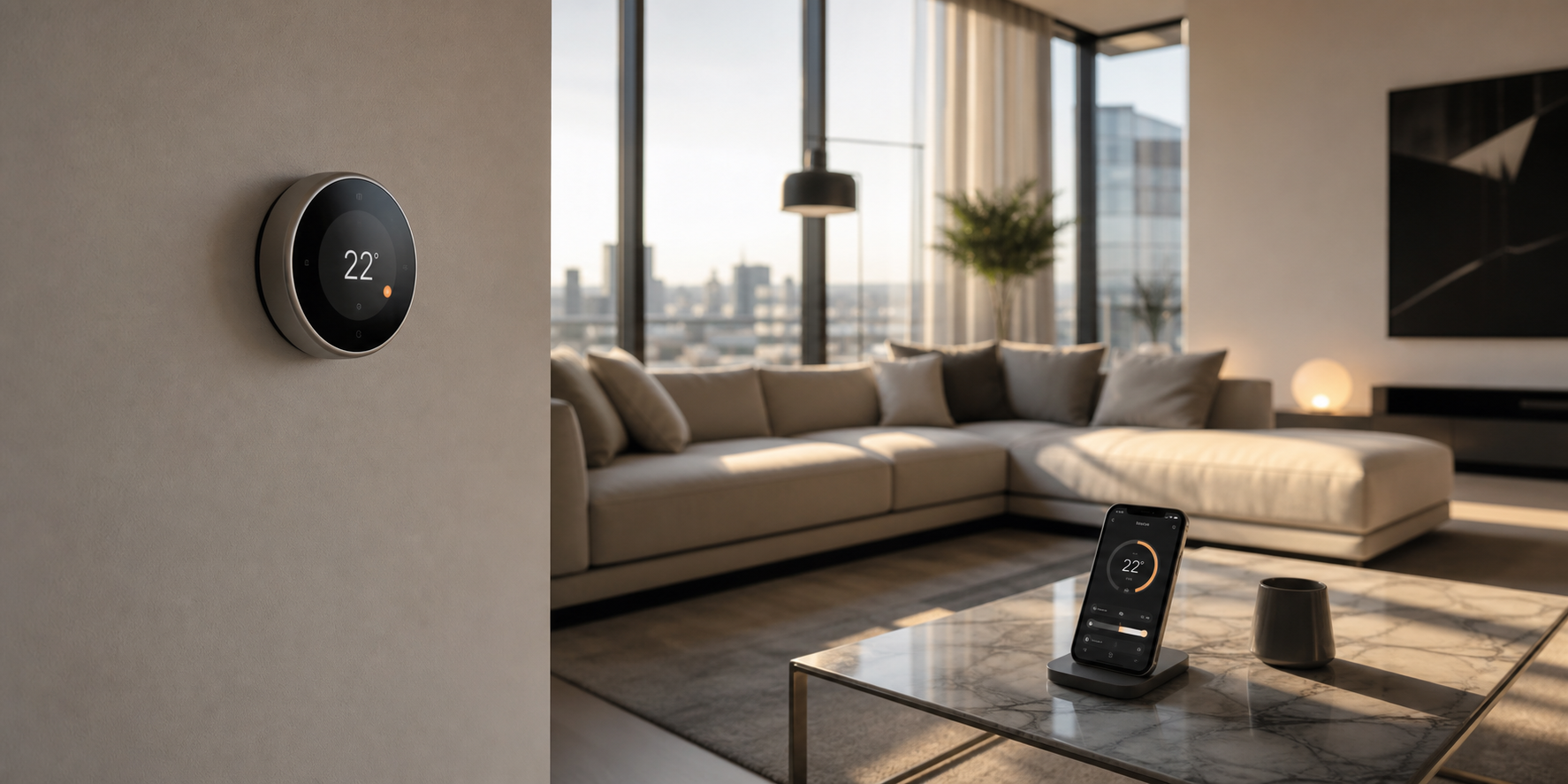 Smart Home Control Interface on Modern Sofa