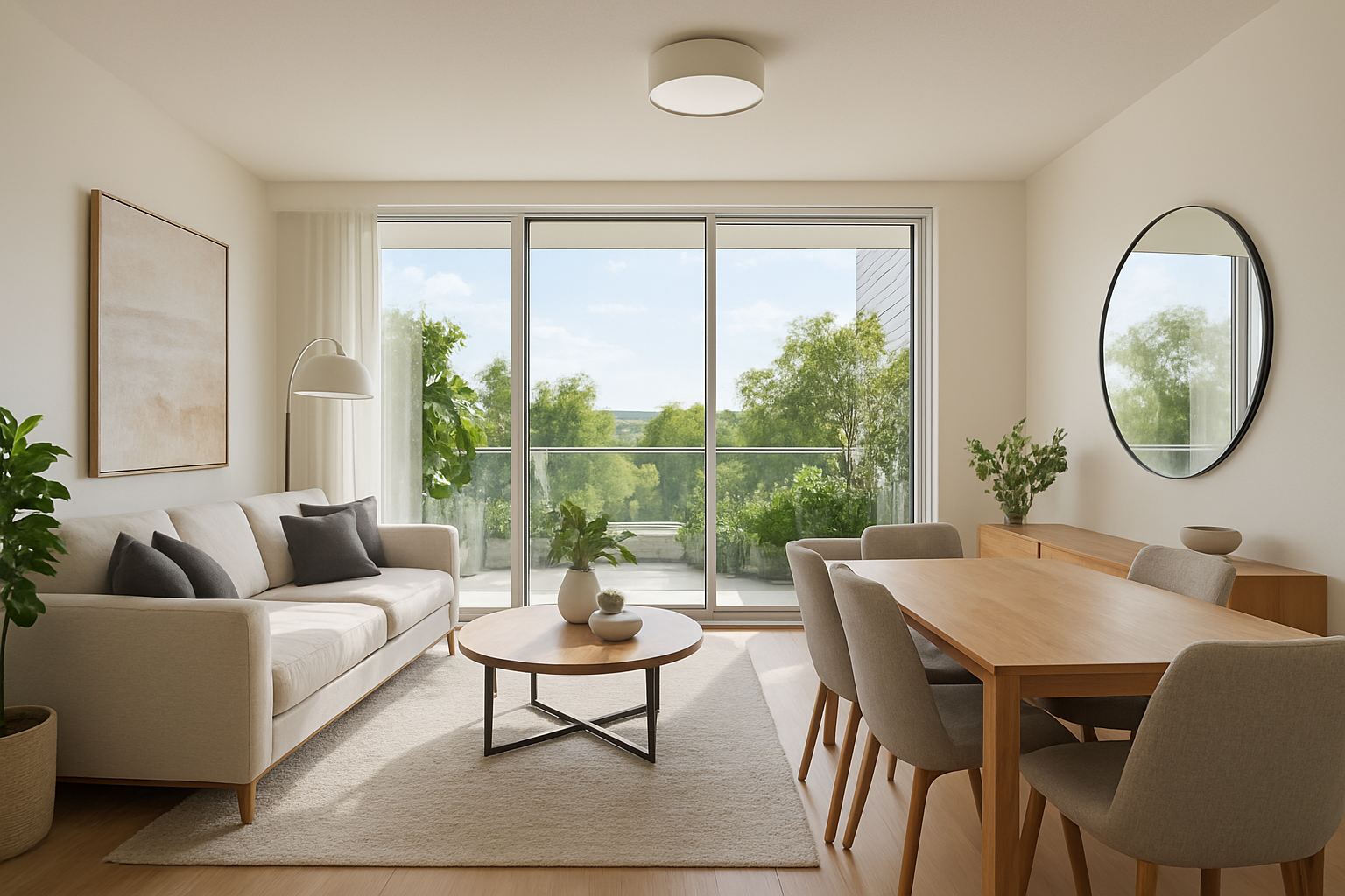 crear una sala y comedor de un departamento de lujo con un entorno que contribuya al descanso productividad seguridad y felicidad