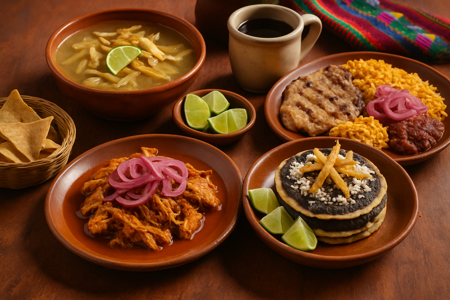 mesa de un restaurante yucateco con platillos tradicionales
