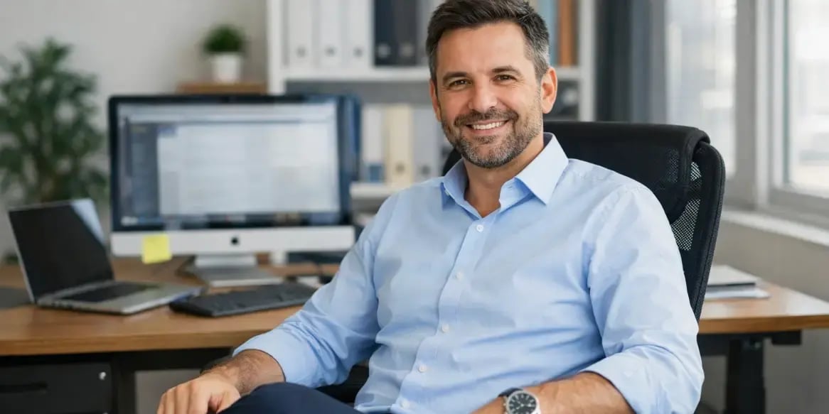 Hombre sentado en la silla de la oficina
