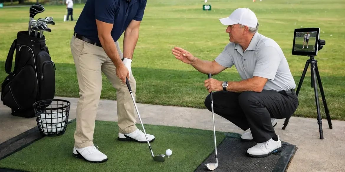 Hombre tomando clases de golf