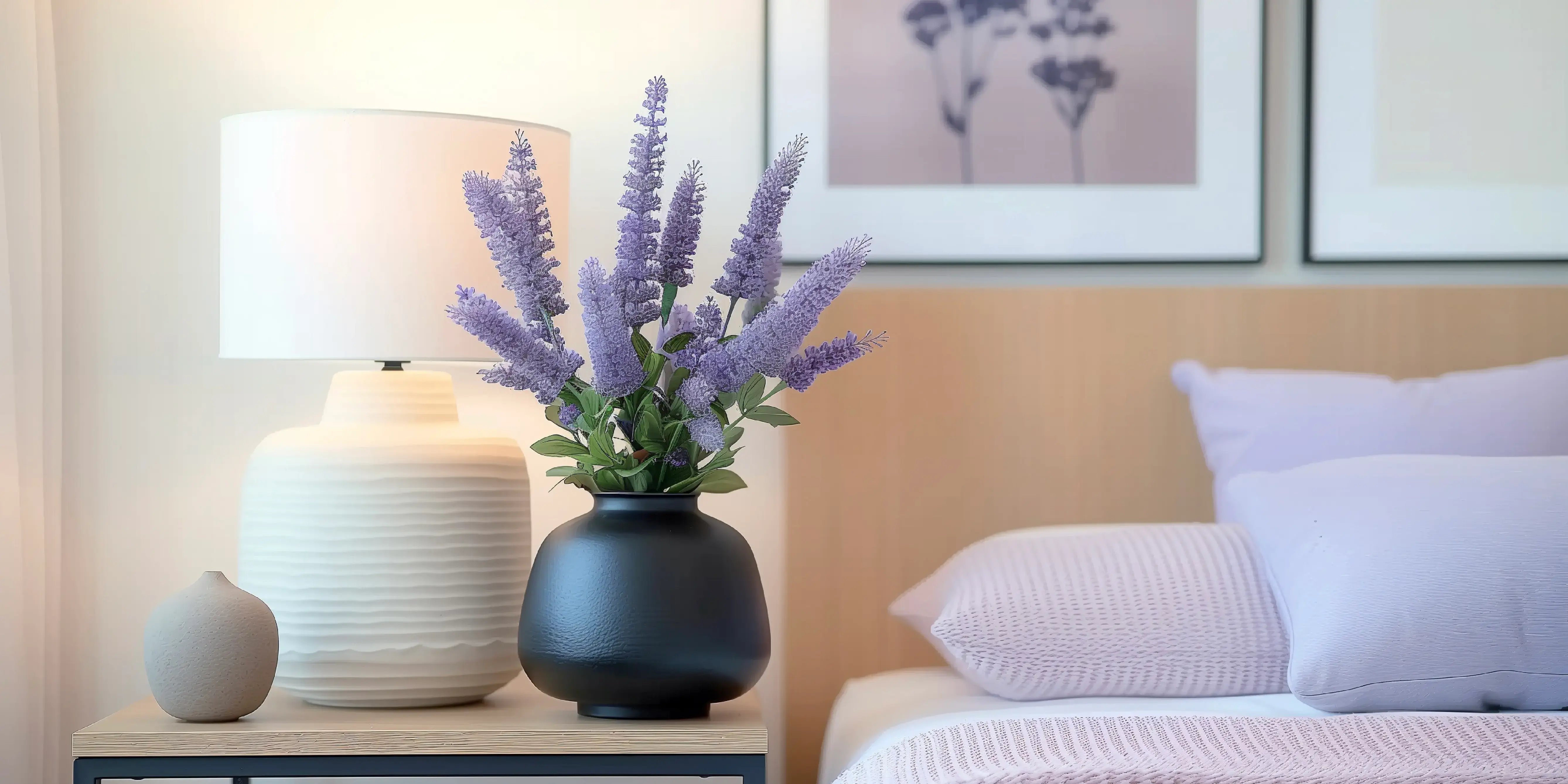 Recámara con flores de lavanda. Plantas que purifican y aromatizan