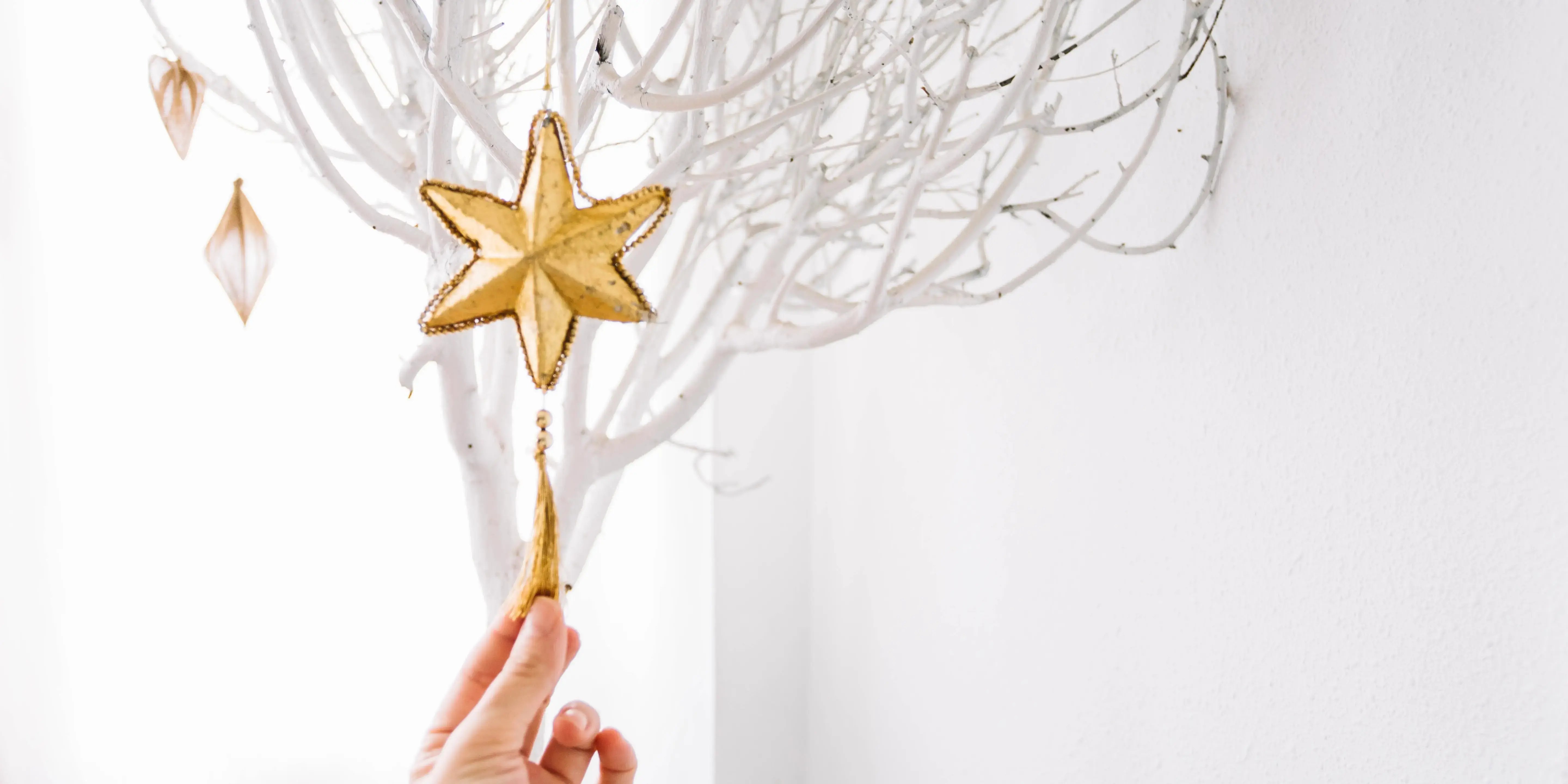 Árbol con ramas y una estrella. Decoración navideña minimalista